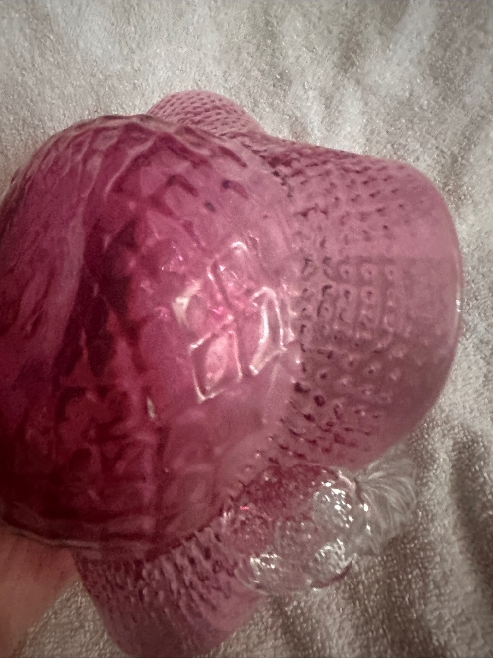 Vintage Fenton Cranberry  Glass basket with berries at bottom of the handle - Picture 6 of 7